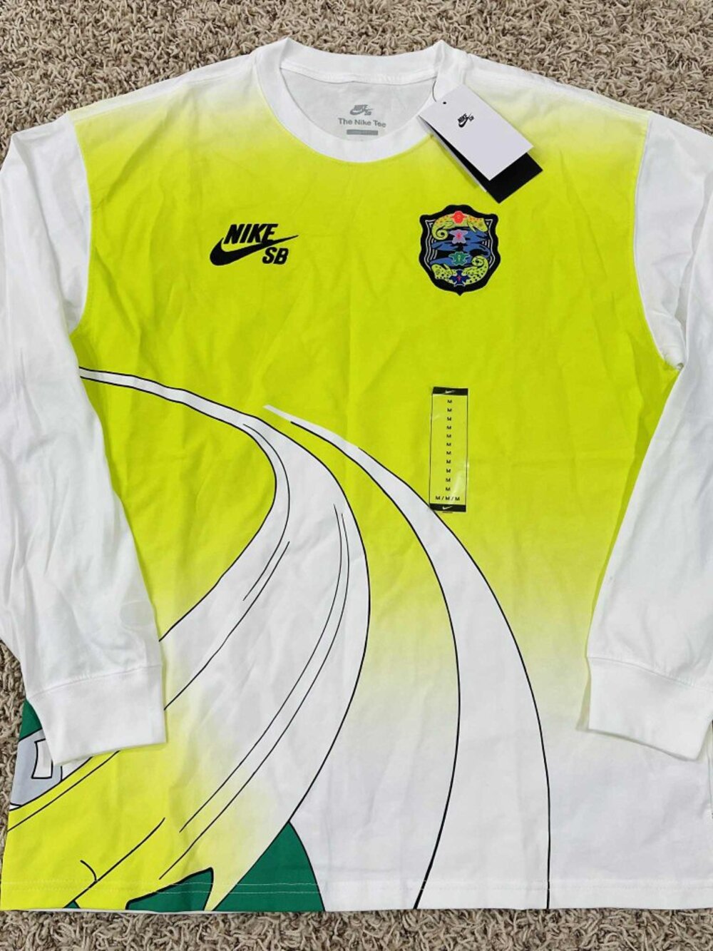 Nike SB Men’s Long Sleeve Skate T-Shirt White Yellow HF0035-100, Size Medium